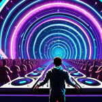 **

Prompt: A vibrant metaverse concert featuring an AI DJ avatar performing on a futuristic stage, personalized music notes swirling around the crowd of diverse avatars enjoying the show, dynamic lighting, high-resolution, digital art.

**