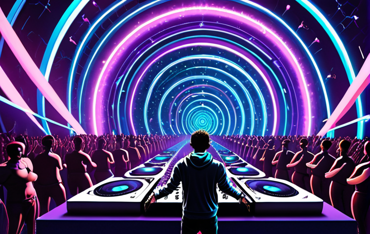 **

Prompt: A vibrant metaverse concert featuring an AI DJ avatar performing on a futuristic stage, personalized music notes swirling around the crowd of diverse avatars enjoying the show, dynamic lighting, high-resolution, digital art.

**